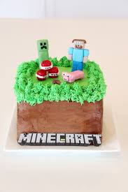 Minecraft Grass Block With Steve His Sword Tnt Blocks A Creeper And A Pig Made From Fondant Chocolate Cake With Mint Icing Cake Food Chocolate Cake