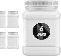 Plastic Jars 32 Ounce Square Pinch Handle (6 Pack) Clear PET Plastic  Containers With White Ribbed Lids