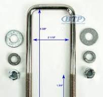 Zinc Plated Square Trailer U-Bolt 3/8 inch x 2 inch x 5 3/8 inch