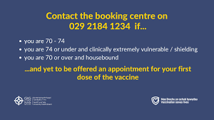 Cardiff & Vale UHB on Twitter: "Contact the booking centre on 029 2184 1234  if you are yet to be offered an appointment for your first dose of the  vaccine, and: 👉