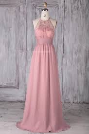 Halter Empire Waist Chiffon Bridesmaid Dress With Sheer Lace Top Dusty Rose Dress Dusty Rose Bridesmaid Dress Chiffon Bridesmaid Dresses