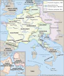 Antique map titled 'carte de l'empire romain'. Charlemagne Military Campaigns Britannica