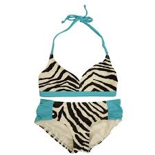 Xhilaration Girls Turquoise Blue With Zebra Print Bikini Swimming Suit Swim
