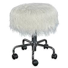 White faux fur vanity stool chair,furry padded ottoman seat, fluffy foot stool, upholstered decorative footrest with hair pin metal legs for livingroom, bedroom, kids room and makeup room. Ollie Faux Fur Rolling Swivel Stool In White Bed Bath Beyond