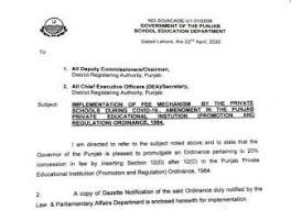 Punjab Education Department Ped Private School Fees 20 Discount Notification Private School School Fees Private School Fees