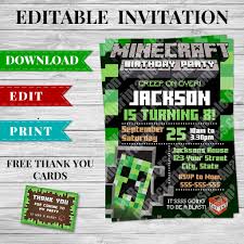 Printable Minecraft Creeper Invitation Minecraft Birthday Party Supplies Minecraft Party Printables Minecraft Birthday Invitations Minecraft Birthday