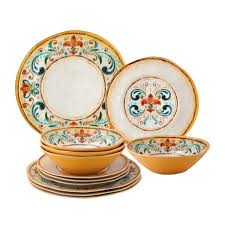 Majolica dinnerware (the italian spelling is maiolica) is dark earthenware covered with a white tin glaze and decorated with colorful patterns or images, including historical or. Gourmet Art 12 Piece Tuscany Melamine Dinnerware Set Service For 4 Includes Dinner Plates Salad Plates And Bowls Walmart Com Walmart Com