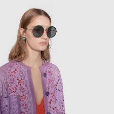 Gold Metal Green Round Frame Sunglasses Gucci Us Black metal round frame oversized sunglasses from gucci eyewear. round frame metal sunglasses
