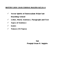 So, ayo pelajari latihan soal ujian nasional bahasa inggris smp beserta pembahasannya berikut ini. Materi Ujian Lisan Bahasa Inggris Dan Ibadah Kelas 6 Docx