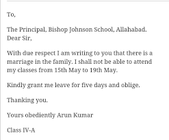 Leave application for two days. Write A Letter To Your Principal For Leaving Five Days Brainly In