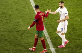 Portugal, led by forward cristiano ronaldo, faces france, led by forward kylian mbappe, in the group stage of the uefa euro 2020 at puskas arena in budapest, hungary, on wednesday, june 23, 2021. Bktp2z5cdmvmcm