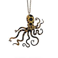 An Octopus Love Affair Necklace Small 2 5 Gold Ink Etsy Gold Ink Ink Splatter Gold Octopus