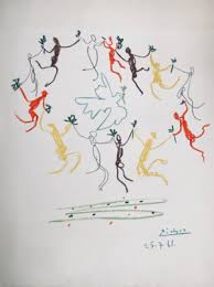 Markus müller vor pablo picassos lithografie „die taube im regenbogen (1952). Picasso Pablo Archive Galerie Wiedmann