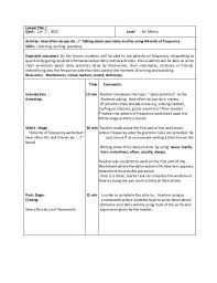 Lesson Plan 1 Adverbs Of Frequency Teaching Plan How To Plan Lesson
