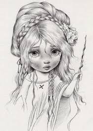 Black And White Drawings Of Girls Easy How To Draw A Face Little Girl Long Braided Wavy Hair Black White Pencil Sketch In 2020 Sketches Drawings Grayscale Coloring