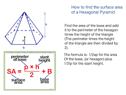S 2 = h 2 + (1/4) a 2 where, s = slant height of square pyramid h = height a = side length The Surface Area Of A Hexagonal Pyramid Showme