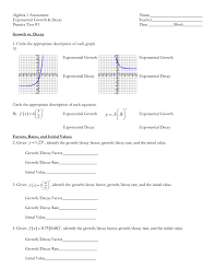 Practice worksheet on using exponential functions to solve word problems with exponential growth and decay. Exponential Functions Practice Test 1