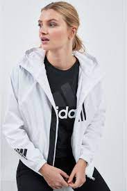 Womens Adidas White Wnd Wind Breaker Jacket - White White Adidas White Adidas Jacket Windbreaker