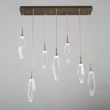 Hammerton Studio Rock Crystal Waterfall 7 Light Led Cluster Geometric Pendant Finish Gilded Brass Shade Col Multi Light Pendant Rock Crystal Hammerton Studio