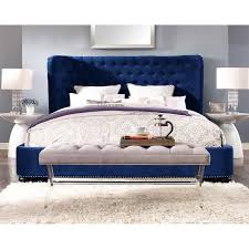 Philly King Navy Blue Bed Frame Velvet Bed Frame Upholstered Platform Bed Bed Frame And Headboard