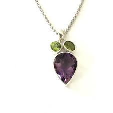 Unique Gemstone Necklace Christmas Gift For Mom Wife Peridot Etsy Peridot And Amethyst Amethyst Birthstone Necklace Amethyst Jewelry