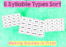 6 Syllable Types Sort By Making Gaines In First Tpt