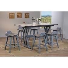 Kris 7 Piece Gray Blue Wood Farmhouse Counter Height 36 Inch Rectangle Kitchen Di Counter Height Dining Sets Black Dining Room Furniture Counter Height Table