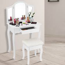 costway white tri folding mirror vanity