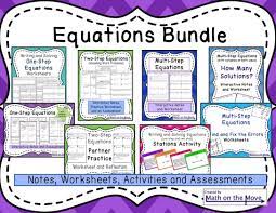 Equations Bundle Interactive Notes Worksheets Activities And Assessments For One Step Two Step And Multi St Equations One Step Equations Interactive Notes