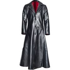Gothic Shop Black Leather Look Vampire Coat Red Lining Faux Leather Jacket Men Long Trench Coat Gothic Jackets