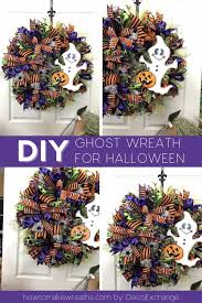 1 wreath form, 3 deco mesh, 2 sparkle mesh, 1 ribbon, 1 package pipe cleaners, 2 packages glitter pumpkins, and one package glitter bats. Diy Halloween Ghost Wreath How To Make Wreaths Wreath Making For Craftpreneurs
