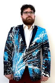 Black And Silver Suit Jacket One Of A Kind Blue Painted Jacket Silver White Custom Jacket Burning Man Party Blazer Blue Festival Suit Mardi Gras Costume Carnival Blazer Designs Best Dressed Man Blazer