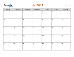 Canada 2021 calendar is a beautiful country that lies in the northern part of america filled with great people and wonderful sights. Canada July 2021 Calendar With Holidays