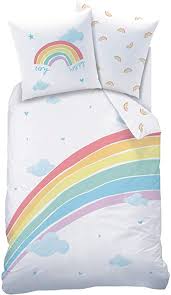 Kinderbettwäsche kaufen auf otto » coole bettwäsche für mädchen & jungs!. Regenbogen Bettwasche Set Madchen Bettwasche Kinderbettwasche Very Happy Rainbow Wolken Sterne Herzen Kissenbezug 80x80 Bettbezug 135x200 Cm 100 Baumwolle Amazon De Kuche Haushalt