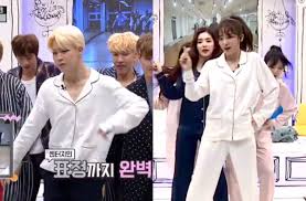 See when bts were in london on tour, a group of jimin's friends came to their . Seulmin Auf Twitter Jimin And Seulgi Dancing In Matching Pajamas Hmm Is This Really Coincidence Seulmin