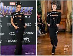Fans of tessa thompson's marvel cinematic universe character valkyrie better get excited as the warrior is now confirmed to appear in next month's avengers: Tessa Thompson In Ronald Van Der Kemp Avengers Endgame La Premiere Fashionsizzle