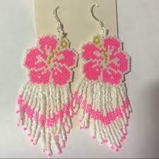Beautiful Hand Beaded Hibiscus Flower Earrings Depop Hand Beading Flower Earrings Beautiful Hands