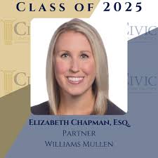 Elizabeth Chapman is a partner at Williams Mullen's financial services and  real estate practice, earned her J.D. from the University of Richmond  School of Law and B.A. in history from Virginia Tech.