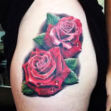 Red Rose Tattoo On Thigh Hip By Ash Gravino So Overly Happy With The Result Hoa