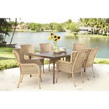 Hampton Bay Lemon Grove 7 Piece Wicker Outdoor Dining Set With Cushionguard Surplus Cushion D11230 7pc2 Outdoor Dining Chairs Outdoor Dining Outdoor Dining Set