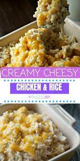 This Creamy Cheesy Chicken And Rice Is The Ultimate Comfort Food Recipe Wholesome Brown Easy Dinner Recipes Crockpot Rotisserie Chicken Recipes Cheesy Chicken