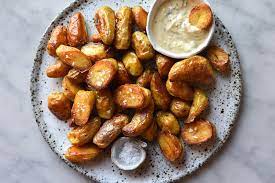 Crispy Kipfler Potatoes Georgeats Recipe Vegan Caesar Salad Vegan Caesar Caesar Salad