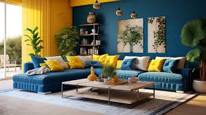 Modern Dynamic Blue And Yellow Living