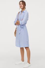 Linen Blend Shirt Dress Blue White Striped Ladies H M Us 3 Linen Blend Shirt Shirt Dress Outfit Shirt Dress