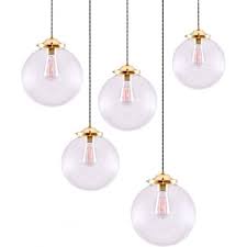 Hand blown glass light shades hanging lights light covers kitchen lighting bar lighting pendant lights. 5 Light Cluster Of Clear Glass Globe Ceiling Pendants On Gold Fittings
