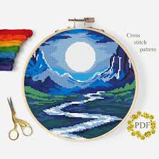 5 out of 5 stars. Colorful Cross Stitch Pattern Instant Download Sky Sunset Lake Mountains Counted Cross Stitch Embroidery Landscape Fiber Arts Art Collectibles Kromasol Com