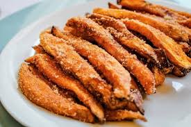 Preheat oven to 400 and line two large baking sheet with parchment paper. Air Fryer Dessert Fries Cinnamon Sugar Sweet Potato Fries