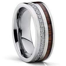 Titanium Men S Wedding Band Ring With Real Koa Wood Inlay Cubic Zirconia Cz 8m Rings Mens Wedding Bands Wood Wedding Ring Mens Titanium Wedding Band Mens