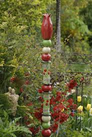 Keramik Stele Dekoration Getopfert Handarbeit Garten Rosenkugel Ton Gartenskulptur Gartenkeramik Keramik Blumen