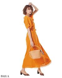 夏の相棒はワンピース 夏のテンションを楽しむ 暖色系 リネンワンピース baila ファッション ファッション レディース 夏 ワンピース